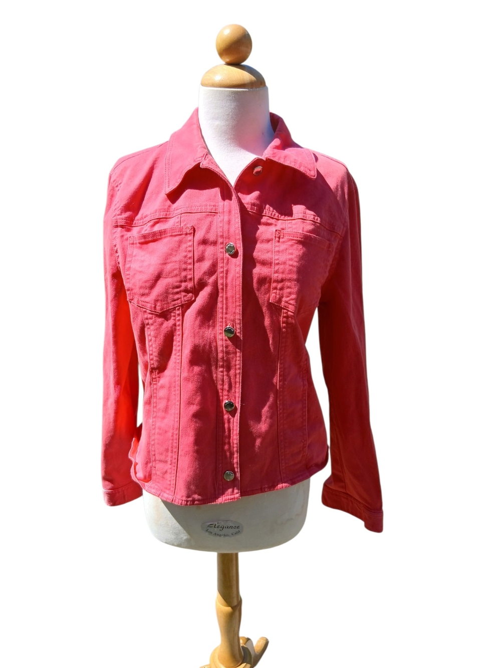Jones New York Coral Pink Jean Jacket with Silver Buttons